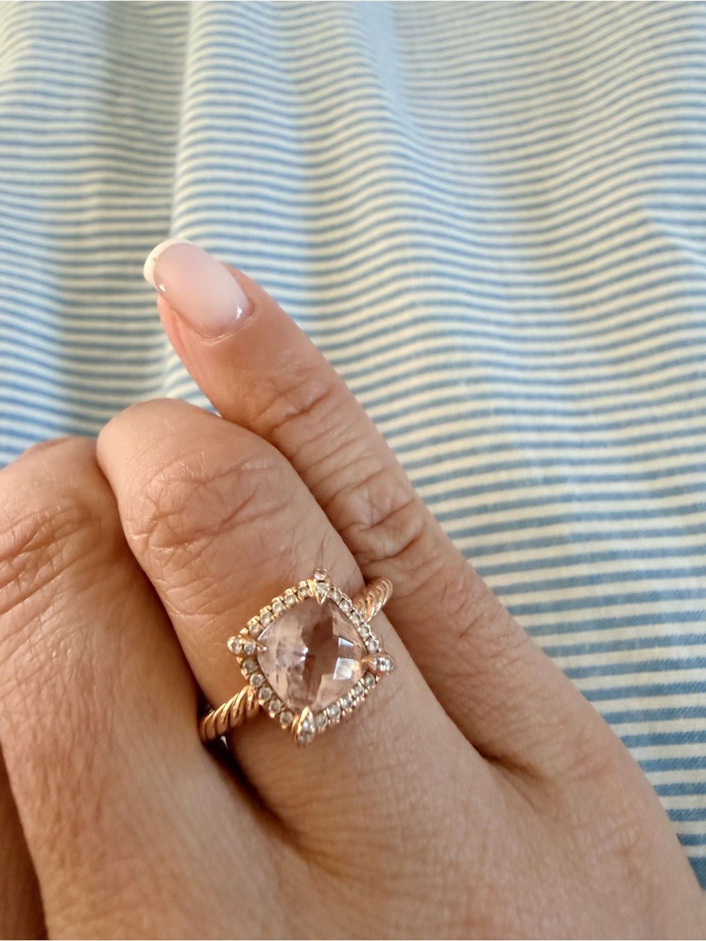 LIKE NEW 100% AUTHENTIC DAVID YURMAN 18K ROSE GOLD MORGANITE RING WITH DIAMONDS